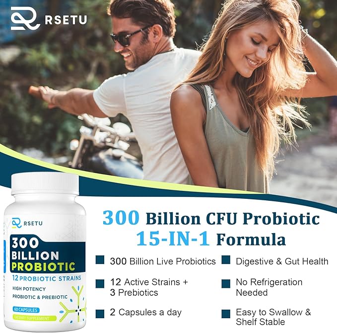 Probiotics for Women Men: 300 Billion CFU Probiotic High Potency + 12 Strains Organic Probiotics with Prebiotics, Daily Probiotic Supplement for Digestive, Gut, Immune and Bloating Health, 60 Capsules-SeraviaPure