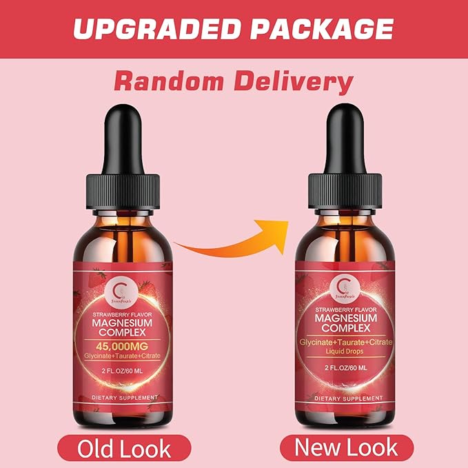 (2 Pack) Magnesium Glycinate Liquid Drops with Citrate & Taurate,Triple Magnesium Complex Supplement with Calcium, Potassium for Energy, Sleep, Muscle, Immune, Sugar Free, Strawberry Flavor, 4 Fl OZ
