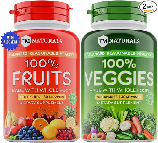 Fruit and Veggies Supplement Vitamins for Men and Women - Super Fruits and Veggies Capsules to Support Balanced Nutrition and Energy Levels - Whole Natural Super Foods 90 Count (Pack of 2)-SeraviaPure