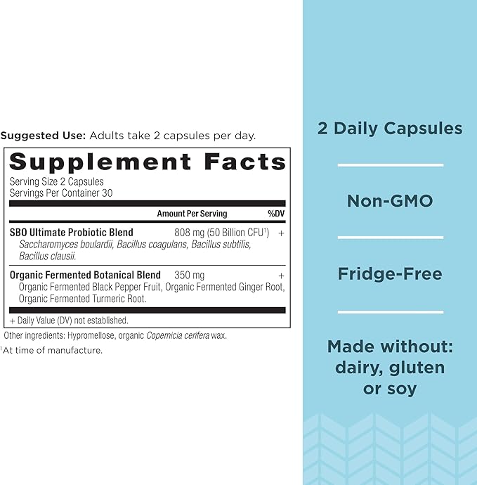 Probiotics by Ancient Nutrition, SBO Probiotics Ultimate 50 Billion CFUs*/Serving, Digestive and Immune Support, Gluten Free, Ancient Superfoods Blend, 60 Capsules-SeraviaPure