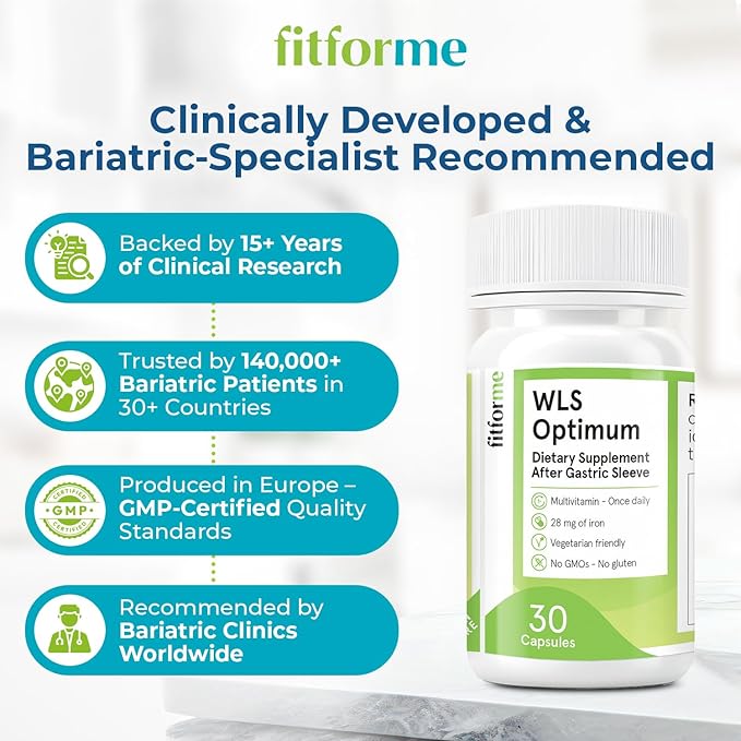 FitForMe One-a-Day Bariatric Multivitamin — After Weight-Loss Surgery (Gastric Sleeve) — Easy-to-Swallow WLS Optimum Capsule, 30 Count, 1-Month Supply
