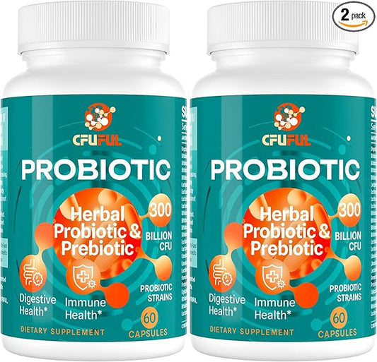 Probiotics for Women & Men - 300 Billion CFU, 24 Strains Probiotic + 15 Organic Herbs Prebiotics Blend, Daily Prebiotics and Probiotics for Digestive Health, Gut, Immune, Bloating - 2 Months Supply-SeraviaPure