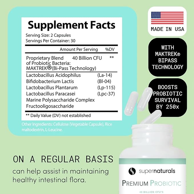 Premium Probiotics, 40 Billion CFU Probiotics for Digestive Health, Made with MAKTrek Bipass Technology, Women & Mens Probiotics for Gut Health, 60 Probiotic Capsules-SeraviaPure