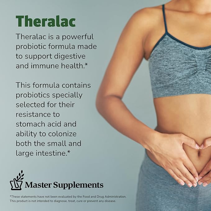 Master Supplements Theralac - 30 Capsules, Pack of 3 - Multi-Strain Probiotic for Optimal Gut Health + Gas & Bloating Relief - Gluten Free - 90 Servings-SeraviaPure