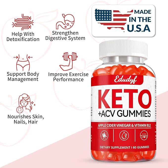 EDUDYF Keto ACV Gummies - 60 Count Gluten-Free, Gelatin-Free Apple Cider Vinegar Gummies with B12 for Keto Support, Vegetarian, Unique Flavor, Convenient Bottled Supplement for Men & Women-SeraviaPure