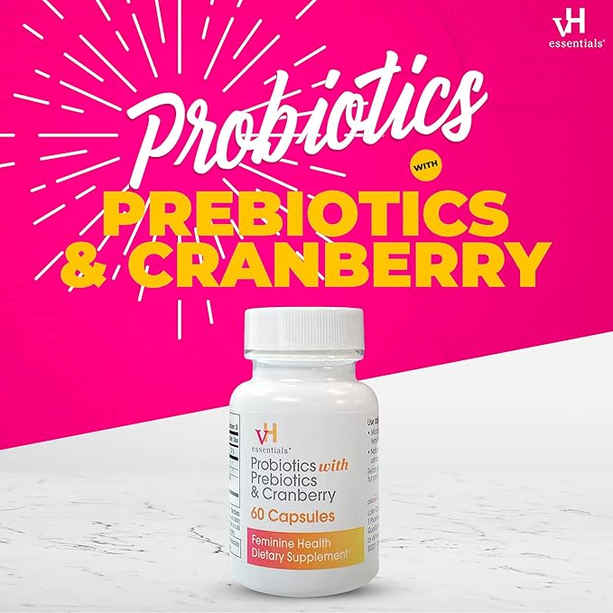 vH Essentials Probiotics for Women with Prebiotics, Cranberry & Vitamin C - 60 Capsules (30 Day Supply) - Vaginal Probiotics Support Gut Balance, Vaginal Health & Urinary Tract Health for Women-SeraviaPure