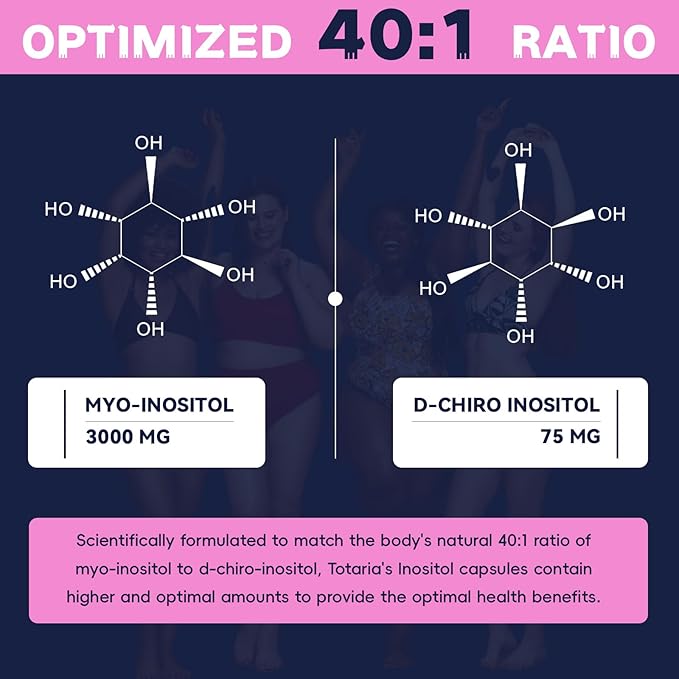 Inositol Supplement for Women with Vitamin D3, Folate, 40:1 Ratio Myo-Inositol 3000mg & D-Chiro Inositol 75mg Complex, (Vitamin B8) Inositol Capsules, 90 Capsules, 30 Servings-SeraviaPure