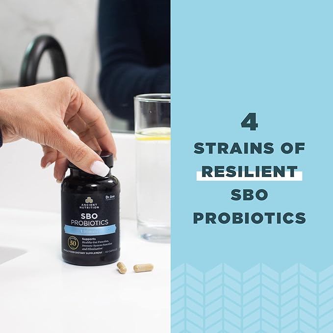 Probiotics by Ancient Nutrition, SBO Probiotics Ultimate 50 Billion CFUs*/Serving, Digestive and Immune Support, Gluten Free, Ancient Superfoods Blend, 60 Capsules-SeraviaPure