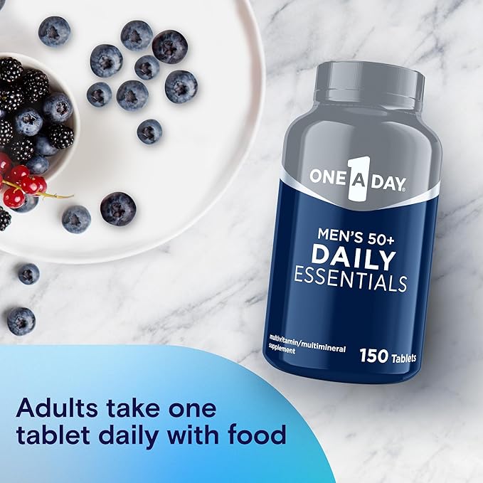 One A Day Men's Multivitamin 50+ Daily Essentials | Multivitamin for Men 50 Plus Supports Immune Health, Healthy Brain Function & Physical Energy | Vitamins for Men with Vitamin C & Zinc, 150 Count-SeraviaPure