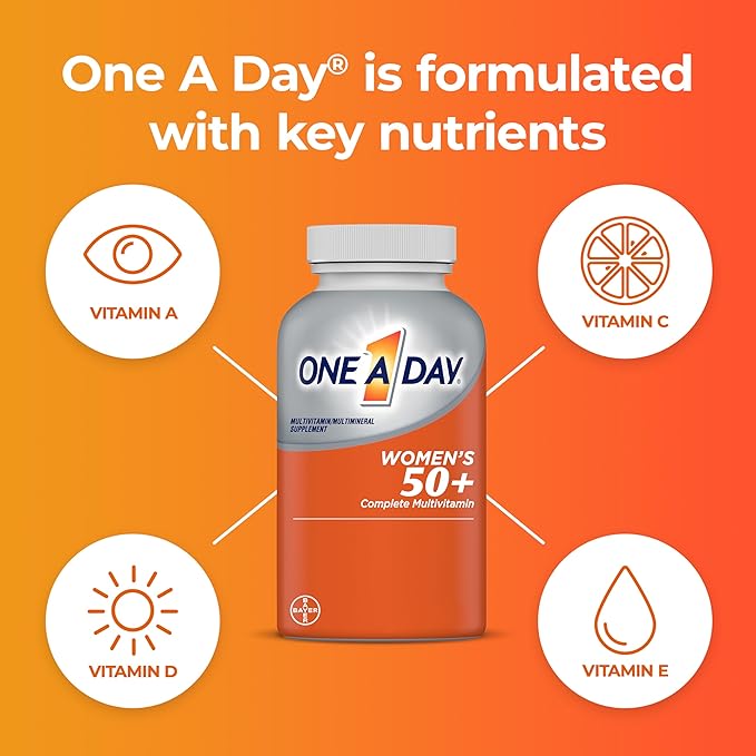 One A Day Women’s 50+ Multivitamins Tablet, Multivitamin for Women with Vitamin A, C, D, E and Zinc for Immune Health Support*, Calcium & more, 200 Count-SeraviaPure