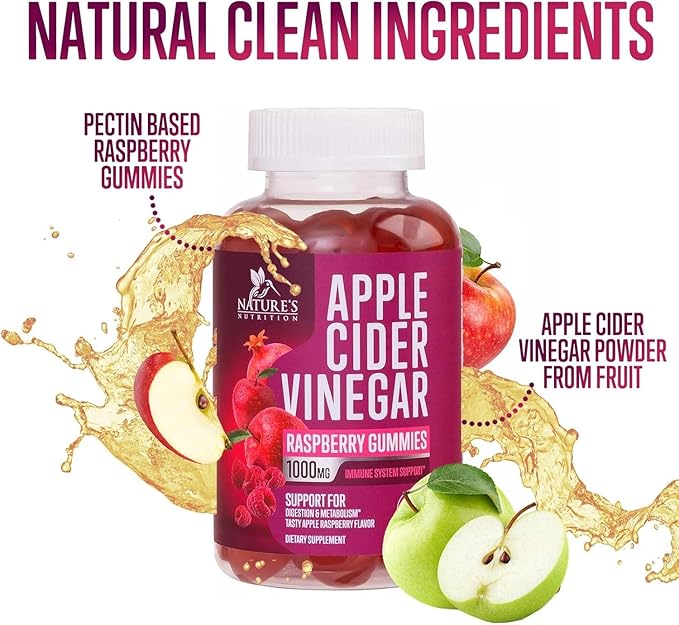 Vegan Apple Cider Vinegar Gummies 1000mg for Detox & Cleanse, ACV Gummy Vitamin B12 for Digestion Metabolism & Immune Health Support, Natural Apple Raspberry Flavor, Gluten Free - 120 Gummies-SeraviaPure