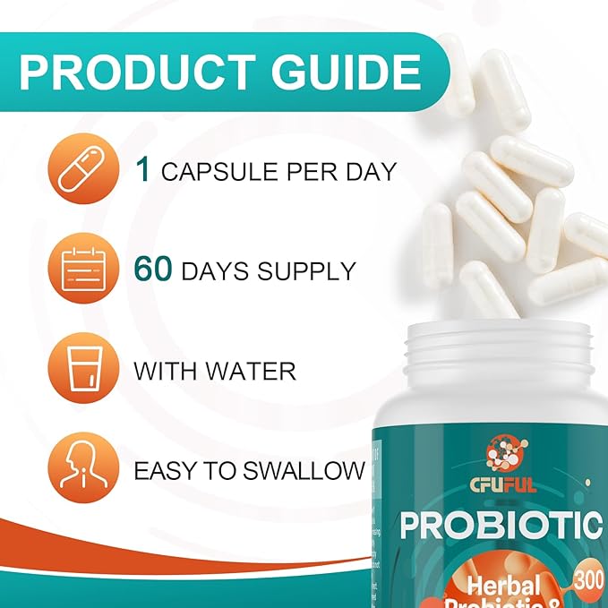 Probiotics for Women & Men - 300 Billion CFU, 24 Strains Probiotic + 15 Organic Herbs Prebiotics Blend, Daily Prebiotics and Probiotics for Digestive Health, Gut, Immune, Bloating - 2 Months Supply-SeraviaPure