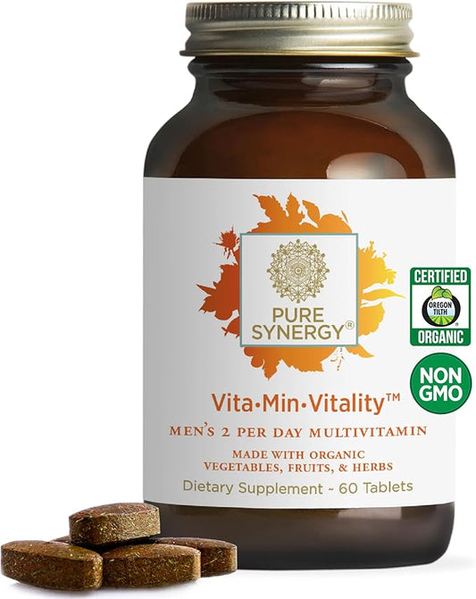 PURE SYNERGY Vita·Min·Vitality | Natural Multivitamin for Men | Men’s Daily Multivitamin Made with Organic Whole Foods | for Energy, Stress, and Immune Support (60 Tablets)-SeraviaPure