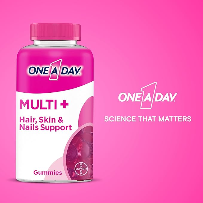 ONE A DAY Multi+ Hair, Skin & Nails, Multivitamin + Boost of Support for Healthy Hair, Skin & Nails with Biotin and Vitamins A, C, E & Zinc ,Gummy 120 Count (2 Month Supply)-SeraviaPure