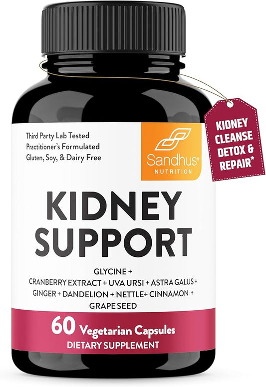 Sandhu's Kidney Cleanse Detox & Repair Support Supplement for Men and Women | with Cranberry Extract | Helps Support Kidney & Urinary Tract Health | 60 Vegetarian Capsules-SeraviaPure