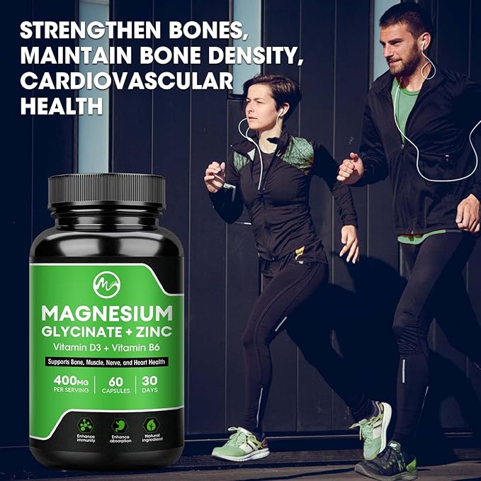 (2 Pack) Magnesium Glycinate Capsules, Magnesium Supplement 400 mg with Zinc,Vitamin D3 & B6 - Highly Bioavailable and Absorption - Bone,Heart,Joint,Immune Support - 120 Vegan Capsules for Women & Men-SeraviaPure