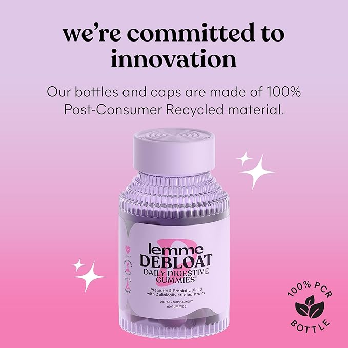 Lemme Debloat - Digestive & Gut Health Gummies with 2 Clinically Studied Probiotics & Prebiotic, 3 Billion CFUs - Vegan, Gluten Free, Non GMO, BlackBerry Flavor (60 Count)-SeraviaPure