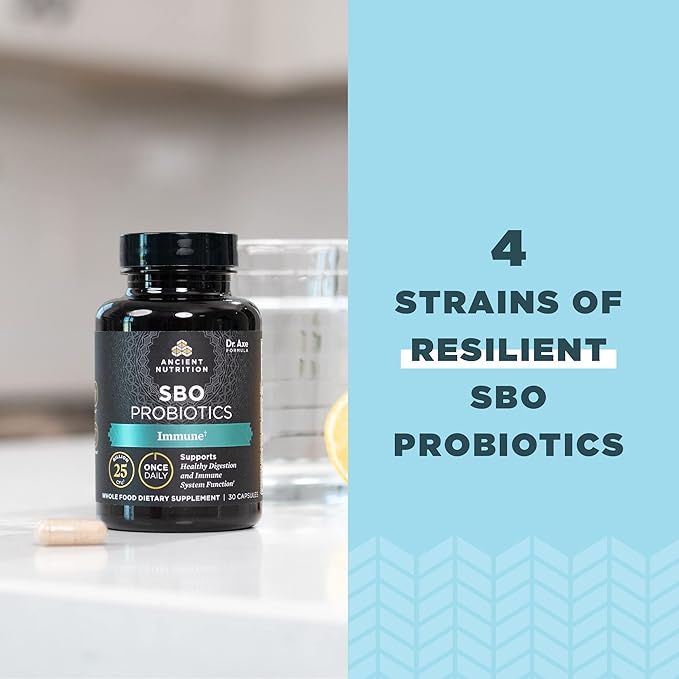 Probiotics for Immune Support by Ancient Nutrition, SBO Once Daily Probiotics with Vitamin C and Vitamin D, 30Ct for Healthy Digestion and Immune System Function Support, 25 Billion CFUs*-SeraviaPure