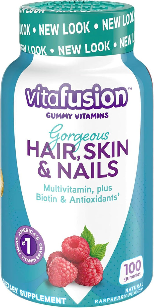 Vitafusion Gorgeous Hair, Skin Nails Multivitamin Gummy Vitamins, plus Biotin and Antioxidant vitamins CE, Raspberry Flavor, 100ct (33 day supply), from America’s Number One Gummy Vitamin Brand-SeraviaPure