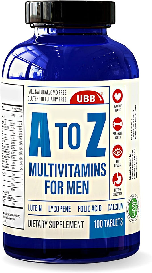 A to Z Multivitamin and Multimineral Supplement for Men - 3 Month Supply - Vitamins A C D E K B1 B2 B6 B12 Magnesium Calcium Biotin Potassium Zinc - Antioxidants for Heart & Immune Health (100 Count)-SeraviaPure