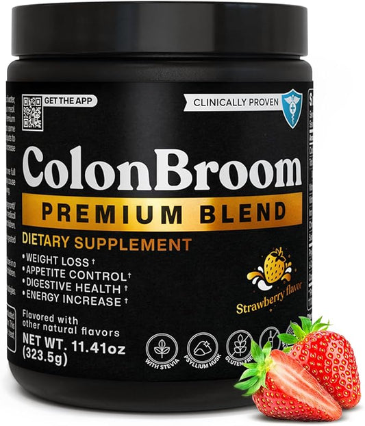 ColonBroom Premium Weight Management Supplement (Strawberry) - Colon Broom Psyllium Husk Fiber Powder Drink - Gluten Free, Non-GMO Colon Cleanse for Bloating Relief & Gut Health, 50 Servings-SeraviaPure