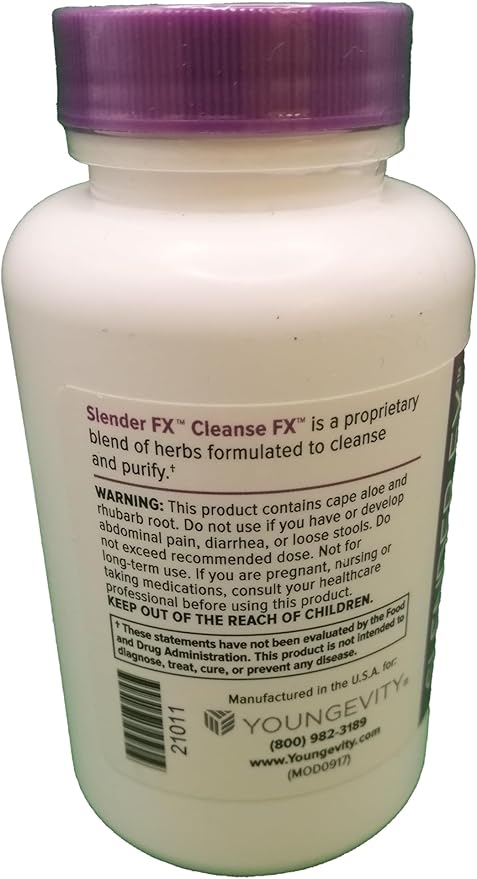 Youngevity Slender Fx™ Cleanse Fx™ - Super Colon Cleanse 15 Day - Natural Herb Blend - Flax Seed, Cape Aloe, Rhubarb Root, Triphala, Slippery Elm, Marshmallow Root - 60 Capsules-SeraviaPure