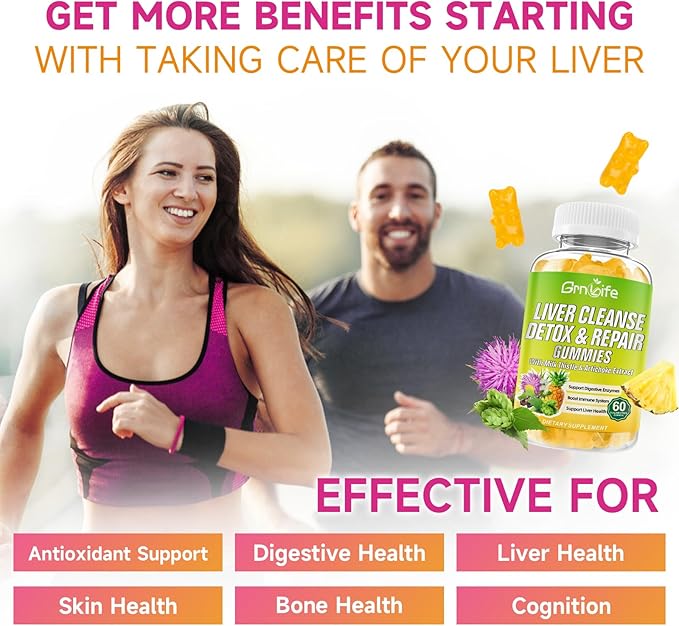 Liver Cleanse Detox & Repair Gummies with Milk Thistle 3000mg, 24-in-1 Liver Health Supplement with Dandelion, Artichoke, Sugar Free Liver Detox Gummies, Pineapple Flavor - 60 Count-SeraviaPure