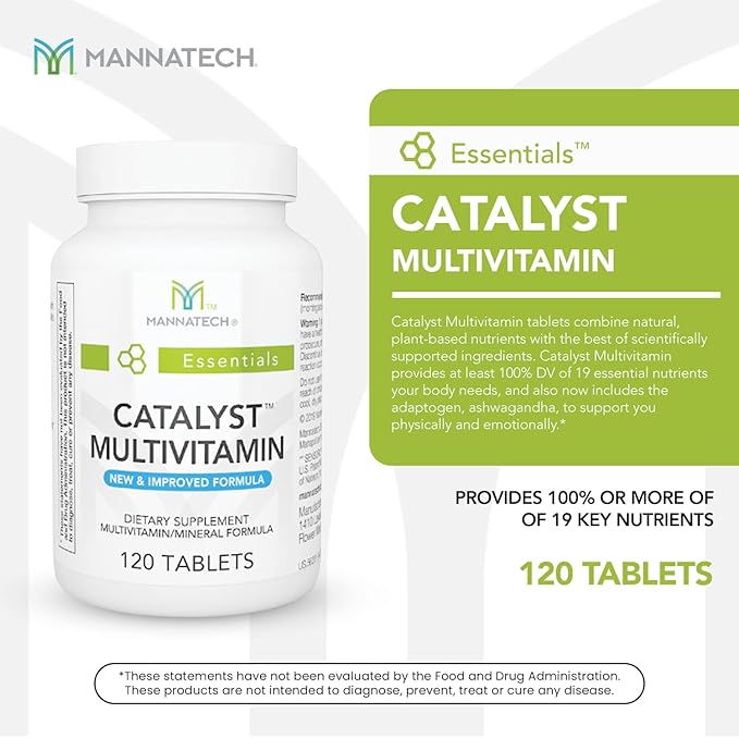 Mannatech Catalyst Multivitamin 120 Tablets, Maximize Your Multivitamin. Provides Antioxidants Vitamin A, Vitamin C, and Vitamin E, Now with Ashwagandha to Support You Physically and Emotionally-SeraviaPure