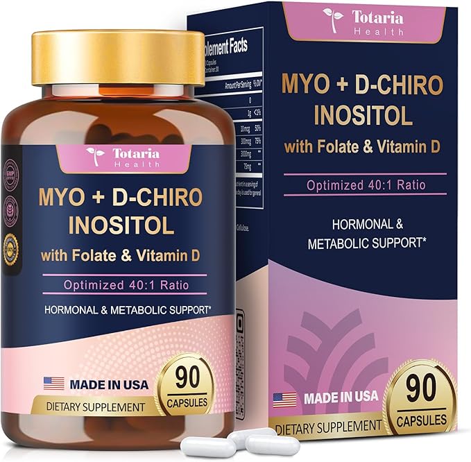 Inositol Supplement for Women with Vitamin D3, Folate, 40:1 Ratio Myo-Inositol 3000mg & D-Chiro Inositol 75mg Complex, (Vitamin B8) Inositol Capsules, 90 Capsules, 30 Servings-SeraviaPure