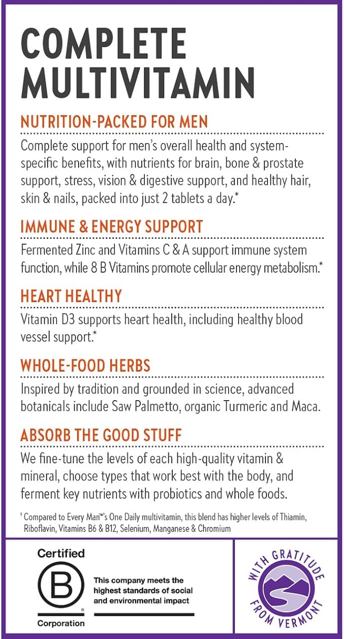 New Chapter Men's Multivitamin Advanced Formula for Stress, Brain, Immune, Heart & Energy Support, Higher Levels of Whole-Food Fermented Essential Nutrients for Men + Selenium + B Vitamins, 120 ct-SeraviaPure