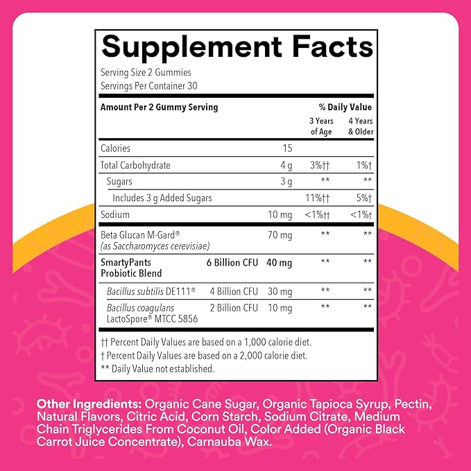 SmartyPants Kids Probiotic & Prebiotic Gummies for Digestive Health: Gut Health Supplement, Clinically Studied Prebiotic for Immune Support, Grape, 60 Count (30 Day Supply)-SeraviaPure