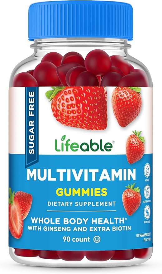 Lifeable Sugar Free Multivitamin Gummies | with Vitamin A, C, D, E, Niacin, B6, Folate, B12, Biotin, Pantothenic Acid, Iodine, Zinc | Great Tasting Adult Multivitamin Gummy | 90 Gummies-SeraviaPure