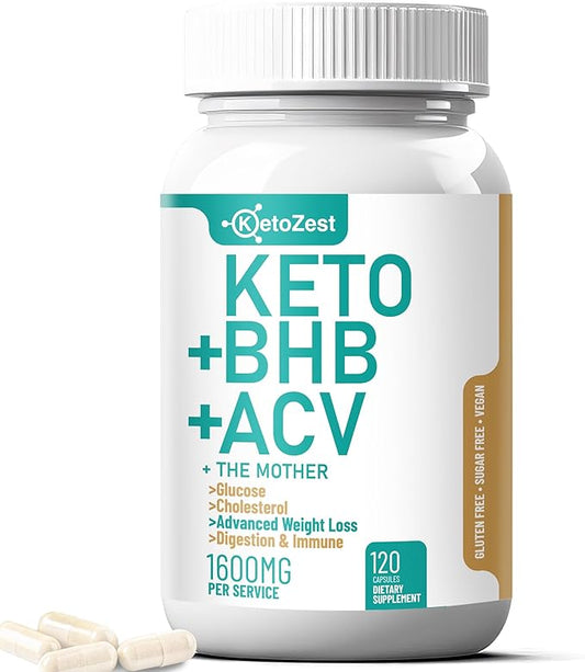Keto ACV BHB Capsules 1600mg for Advanced Weight Loss & Belly Fat Burn - Organic Apple Cider Vinegar with The Mother Ketones Vegan Supplement - with Vitamin D3 Zinc Chromium for Men Women-SeraviaPure