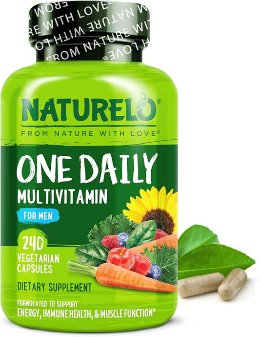 NATURELO Mens Multivitamins - One Daily Multivitamin for Men with Vitamins, Minerals & Organic Whole Foods, Boost Energy & Health, Non-GMO, 240 Vegetarian Capsules-SeraviaPure
