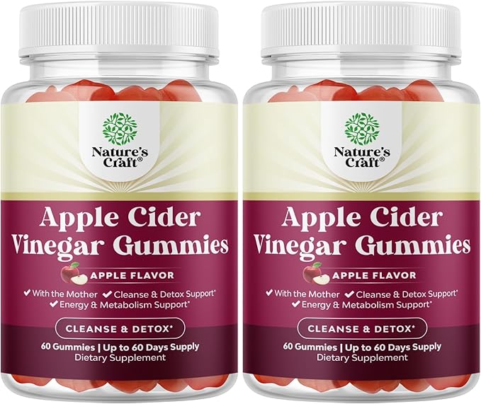 Apple Cider Vinegar Gummies with the Mother-Natural Energy Supplement ACV Gummies with Mother for Body Cleanse Immune Support and Gut Health-Delicious Gummy ACV Supplement with Beet Root Powder 2 pack-SeraviaPure