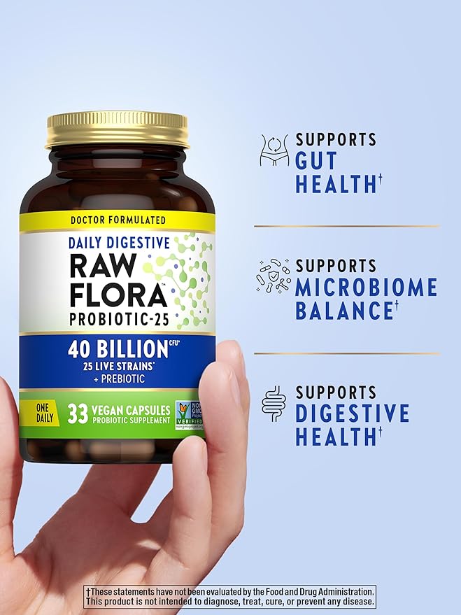 Raw Flora Probiotic with Prebiotics | 40 Billion CFU | Daily Digestive Vegan Capsules | Gluten Free Supplement for Men and Women | by Nature's Truth-SeraviaPure