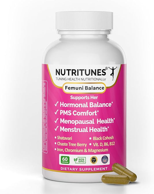 Black Cohosh & Vitex (Chasteberry), Shatavari–Menopause & PMS Support Supplements for Women with Hormone Balance Support – Femuni Balance – 60 Vegan Capsules