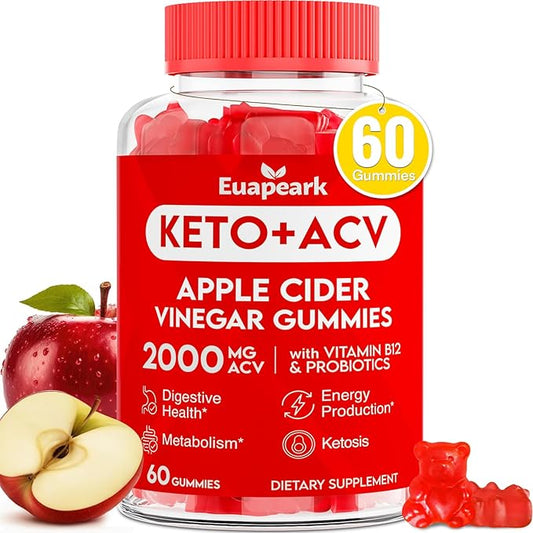 Apple Cider Vinegar Gummies, Keto ACV Gummies with Probiotics, Vitamin B12 & Keto Support, 2000 mg ACV Gummies with Mother for Digestion, Metabolism, Cleanse & Detox Diet, Vegan, Low Sugar, 60 Counts-SeraviaPure