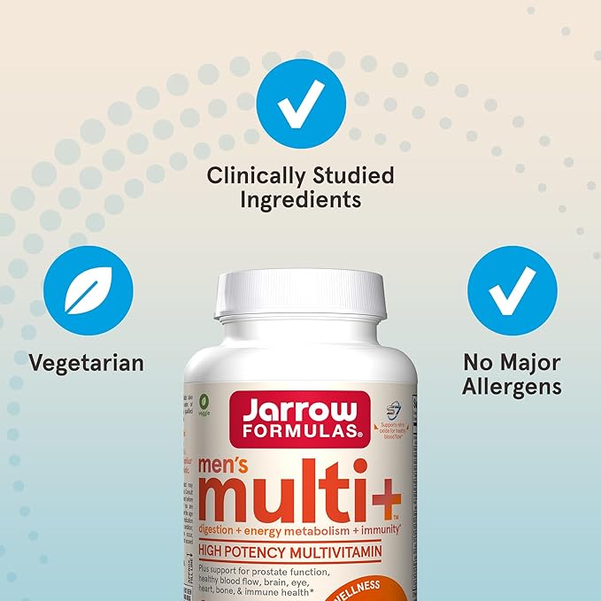 Jarrow Formulas Men's Multi+ Multivitamins, Multivitamin for Men, 60 Tablets, 30 Day Supply-SeraviaPure