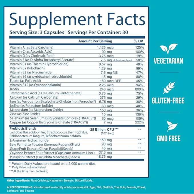 GOBIOTIX Probiotic Multivitamin Supplement - Daily Multivitamins with Probiotics - 25 Billion CFU - Boost Immunity and Digestive Health, Probiotics for Women and Men - Gluten Free Pills - 90 Capsules-SeraviaPure