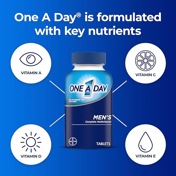 One A Day Men’s Multivitamin, Supplement Tablet with Vitamin A, Vitamin C, Vitamin D, Vitamin E and Zinc for Immune Health Support, B12, Calcium & more, 200 count (Packaging May Vary)-SeraviaPure