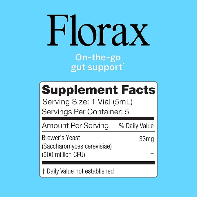 Florax - Liquid Probiotic - On-The-go Gut Support for Women, Men, and Children - Vegan, Gluten Free, Lactose Free, Soy Free and Preservative Free - Original Flavor - 5 Vials