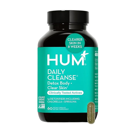 HUM Daily Cleanse Acne Supplement - Gut Cleanse Detox for Clear Skin with Organic Algae, Detoxifying Herbs, Zinc & Spirulina | Clear Skin Supplement (60 Capsules)-SeraviaPure