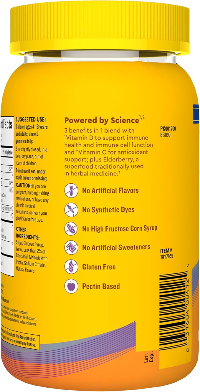 Nature Made Wellblends Immune & Superfood, Elderberry Gummies with Acerola Cherry Extract, Plus Vitamin C + Vitamin D, Immune Support Supplement, 100 Gummy Vitamins-SeraviaPure