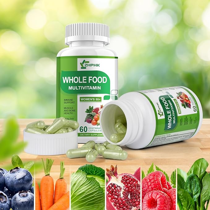 Multivitamin for Women 50 and Over, Whole Food Multivitamins Minerals Organic Extracts Women's 50+ Multivitamin for Energy Support, Nourish Hair, Skin, Nails Health, 60 Capsules-SeraviaPure