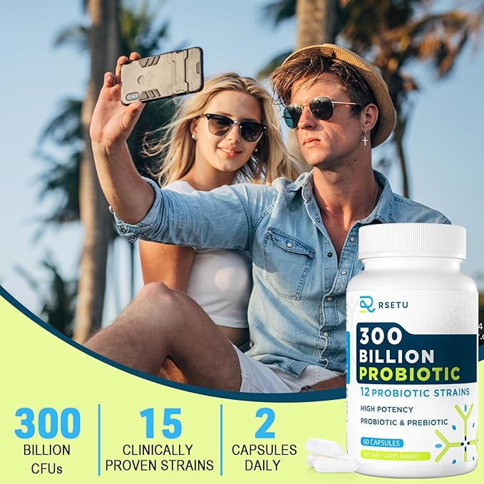 Probiotics for Women Men: 300 Billion CFU Probiotic High Potency + 12 Strains Organic Probiotics with Prebiotics, Daily Probiotic Supplement for Digestive, Gut, Immune and Bloating Health, 60 Capsules-SeraviaPure