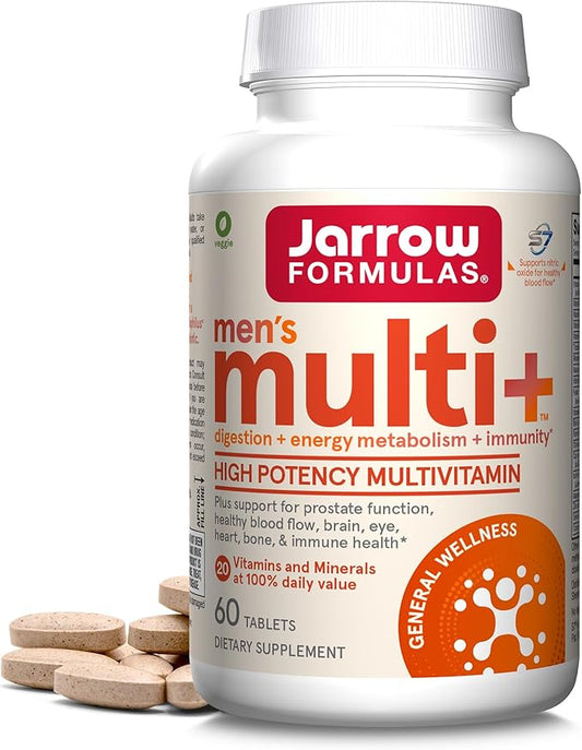 Jarrow Formulas Men's Multi+ Multivitamins, Multivitamin for Men, 60 Tablets, 30 Day Supply-SeraviaPure