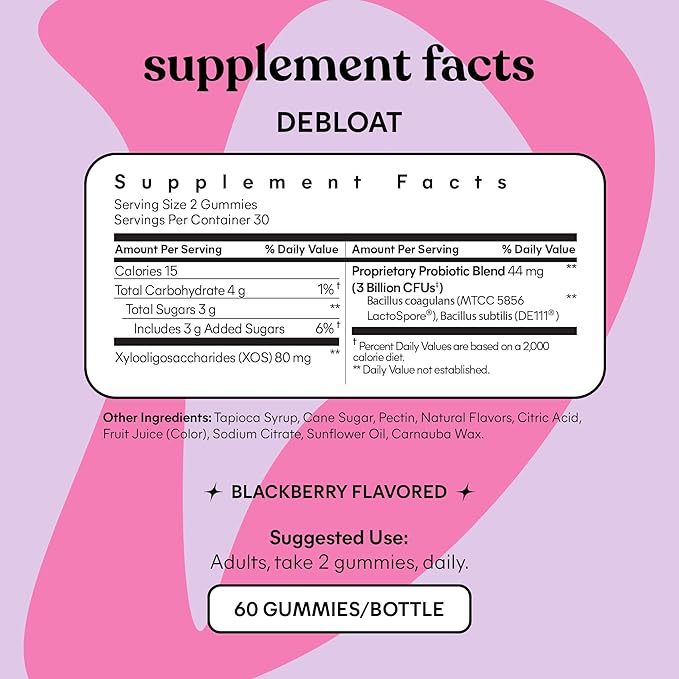 Lemme Debloat - Digestive & Gut Health Gummies with 2 Clinically Studied Probiotics & Prebiotic, 3 Billion CFUs - Vegan, Gluten Free, Non GMO, BlackBerry Flavor (60 Count) (Pack of 2)-SeraviaPure
