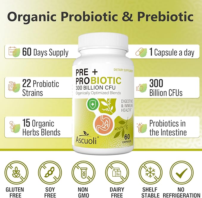 Probiotics for Women & Men - 300 Billion CFU, 22 Strains Probiotics + 15 Organic Herbs Blend, Daily Probiotics for Digestive Health, Immune, Gut, Bloating - 60 Capsule-SeraviaPure