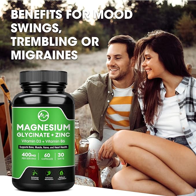 (2 Pack) Magnesium Glycinate Capsules, Magnesium Supplement 400 mg with Zinc,Vitamin D3 & B6 - Highly Bioavailable and Absorption - Bone,Heart,Joint,Immune Support - 120 Vegan Capsules for Women & Men-SeraviaPure